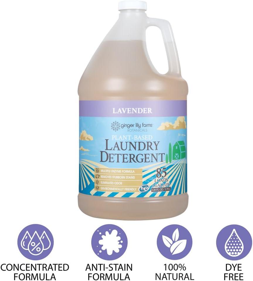 imageGinger Lily Farms Botanicals PlantBased Liquid Laundry Detergent Lavender Concentrated Formula HE Compatible 85 Loads 1 Gallon 128 fl ozLavender