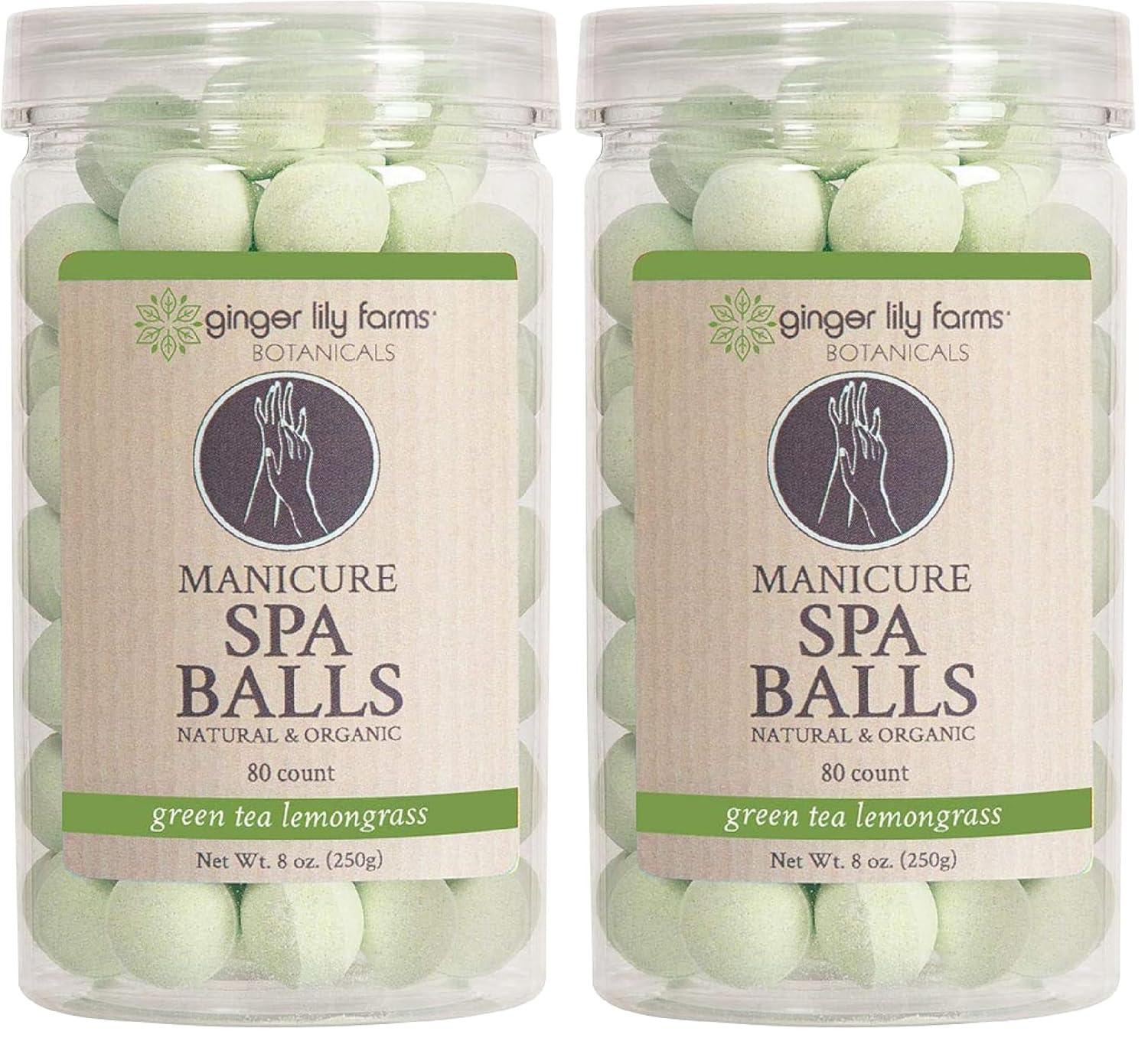 imageGinger Lily Farms Botanicals Manicure Spa Balls Ocean Manicure Soak Balls Replenishes Moisture Softens and Conditions Skin 8 Ounces 80CountGreen Tea Lemongrass