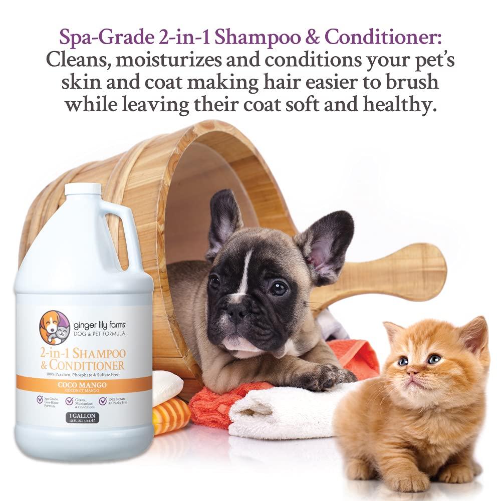 imageGinger Lily Farms Dog amp Pet Formula 2in1 Shampoo amp Conditioner 100 Vegan amp CrueltyFree Coco Mango 1 Gallon Refill 128 fl oz