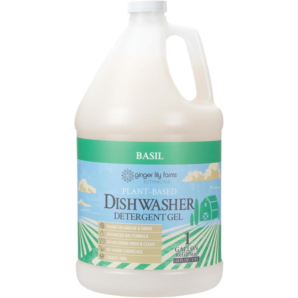 imageGinger Lily Farms Botanicals PlantBased Dishwasher Detergent Gel 100 Vegan amp CrueltyFree FragranceFree 1 Gallon 128 Fl Oz RefillBasil