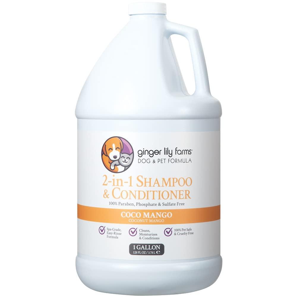 imageGinger Lily Farms Dog amp Pet Formula 2in1 Shampoo amp Conditioner 100 Vegan amp CrueltyFree Coco Mango 1 Gallon Refill 128 fl oz