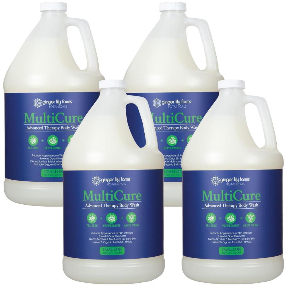 imageGinger Lily Farms Botanicals MultiCure Advanced Therapy Body Wash with Tea Tree Oil Peppermint and Aloe Vera 100 Vegan amp CrueltyFree 1 Gallon 128 fl oz Refill128 Fl Oz Pack of 4